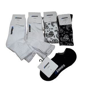 Atmos Socks Bundle of 5 Sets‎ Crew Ankle No Show Black and White NEW
